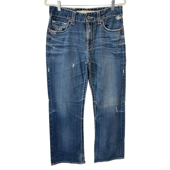 Big Star Bootcut Jeans Size 33R Denim Blue Distressed Denim Medium Wash Classic - Picture 1 of 10